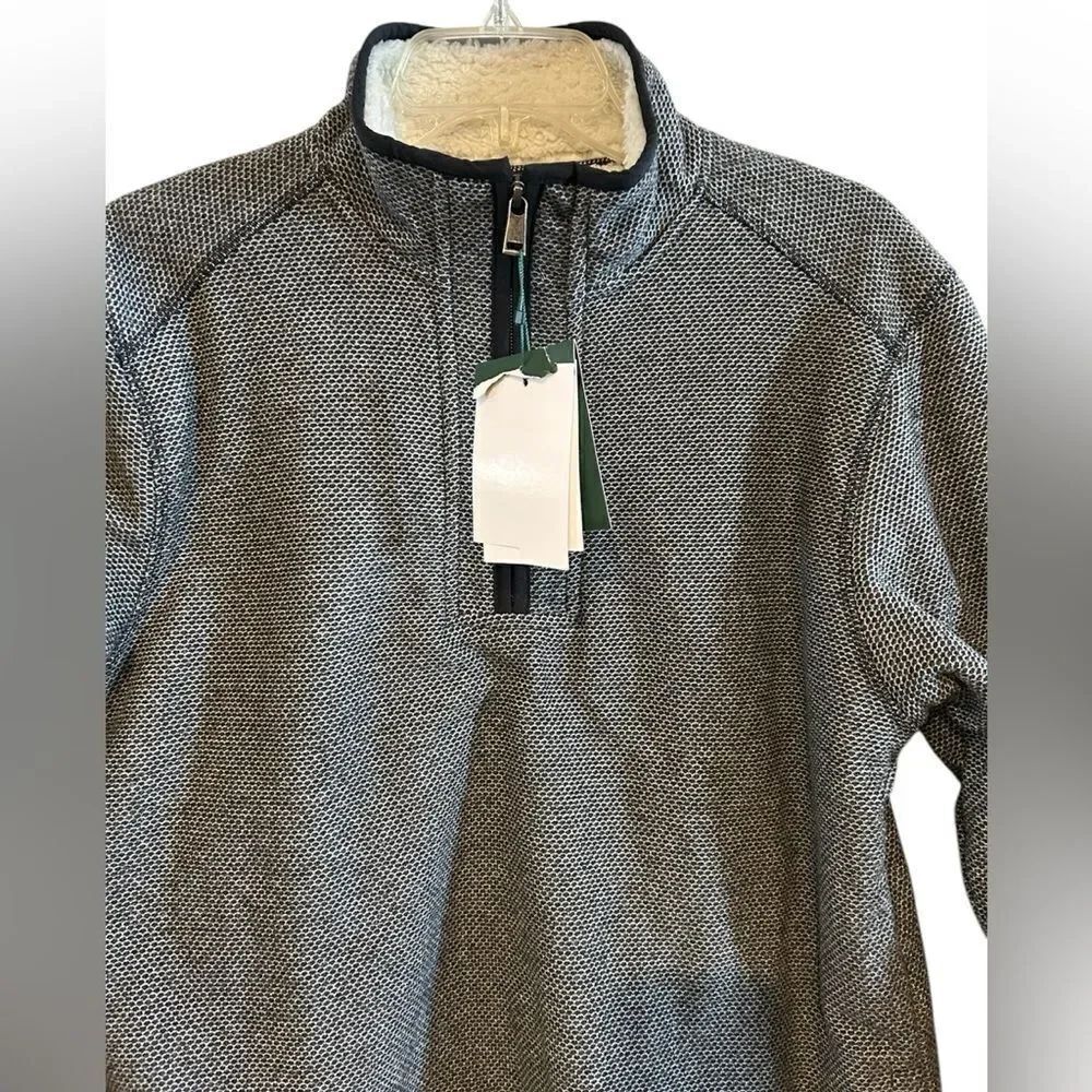 New Orvis Men Fleece Lined 1/4 Zip Pullover Black & White Medium